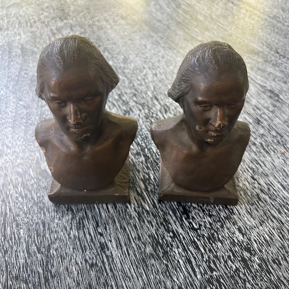Pair of Vintage George Washington Bronze finish Cast Iron Bookends